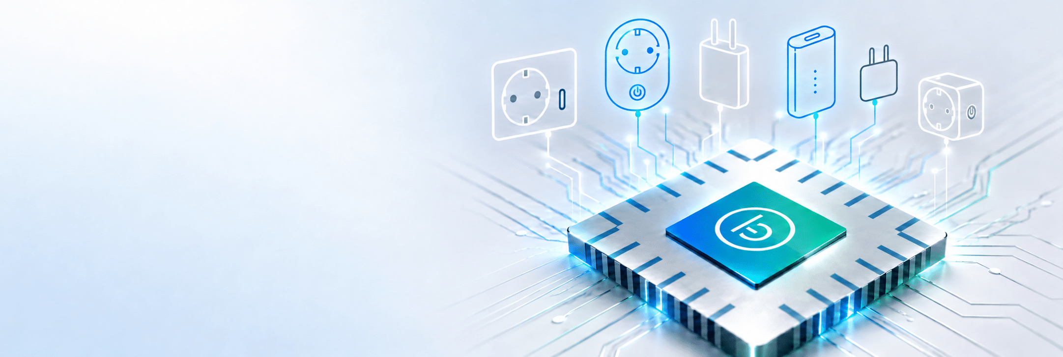 BrightZero technology chip with charger, socket outlet, Smart Plug and power bank icons